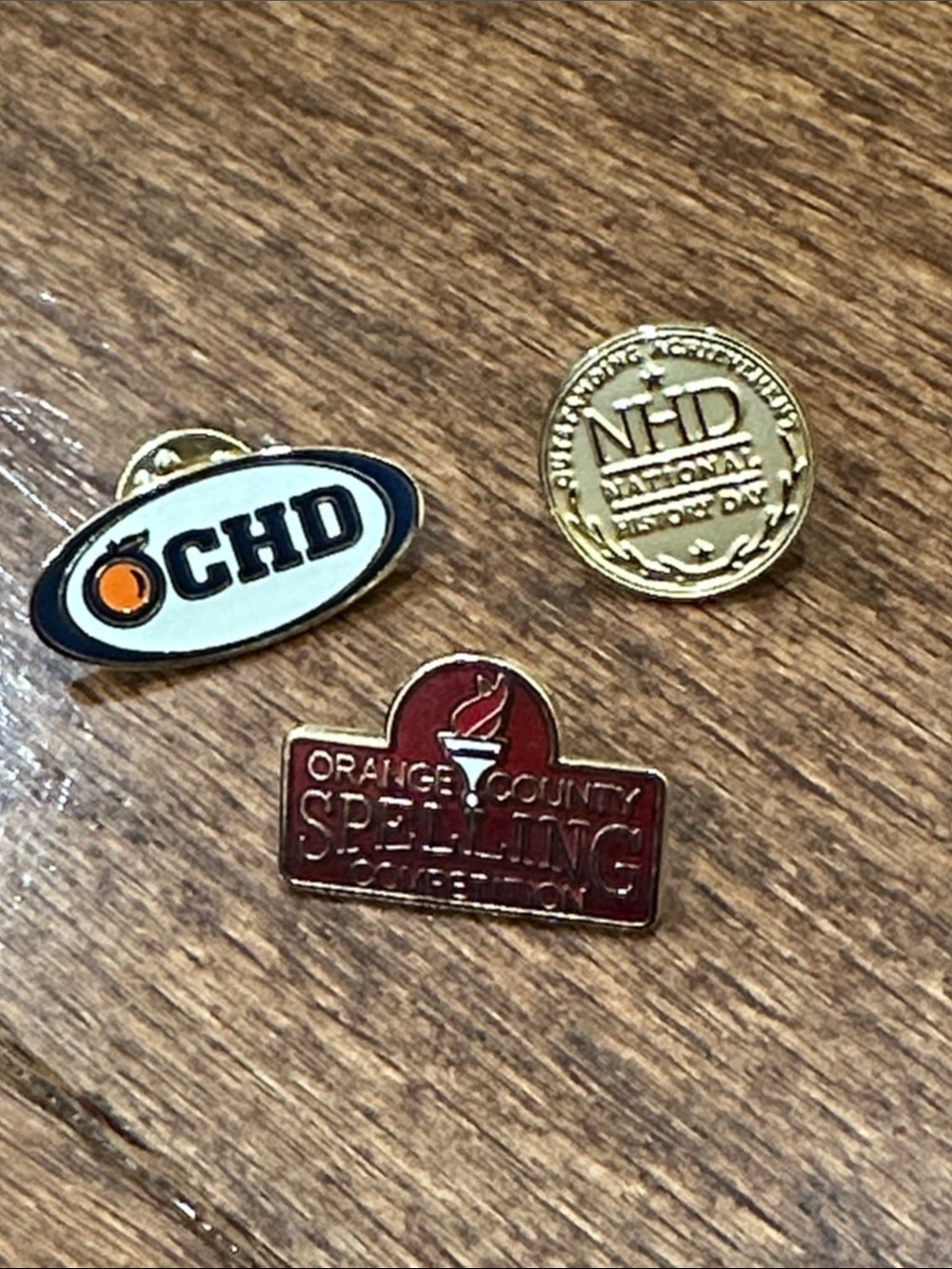 Three Vintage Event Pins - OCHD, National History Day, OC Spelling Bee